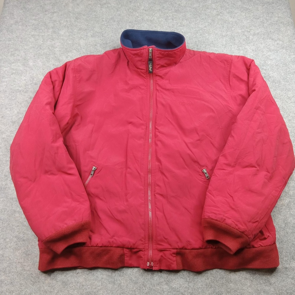 LL Bean Jacket Mens 2XL Red Fleece Lined Insulated Bomber Stand Collar Full Zip